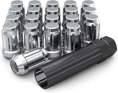14x1.5 Silver Spline Lug Nuts – 24-Piece Set with Key