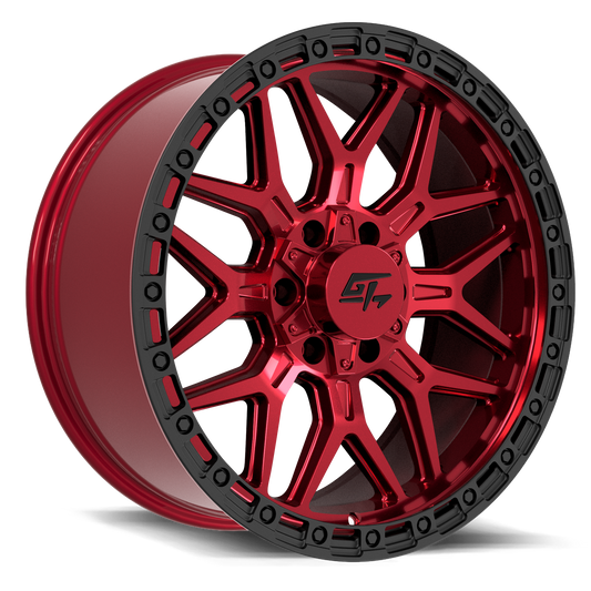 Revolt 17x9 5x127 / 5x139.7 +12 Red Anodized with Black Ring