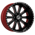 XF OFFROAD XFX-302 24x14 6x135/6x139.7 -76 Gloss Black Milled W/ Red Inner