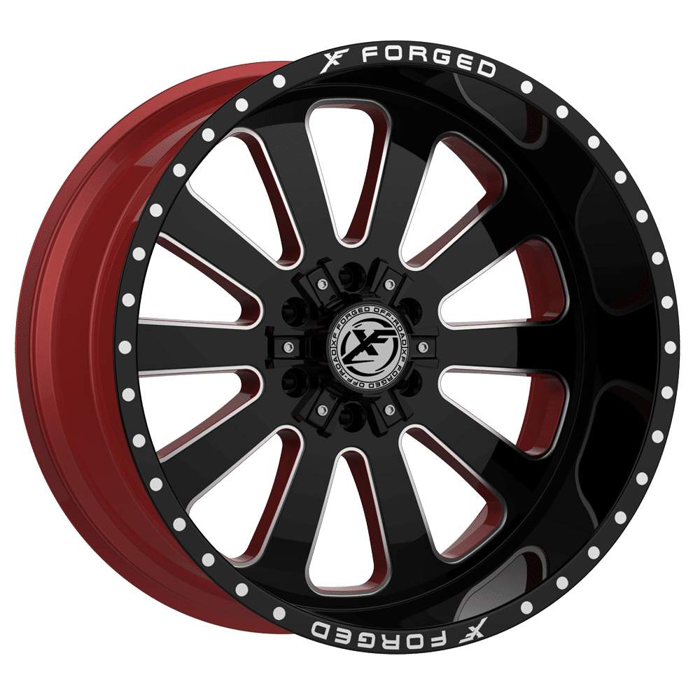XF OFFROAD XFX-302 24.0x14.0 6x135/6x139.7 Gloss Black Milled W/ Red Inner