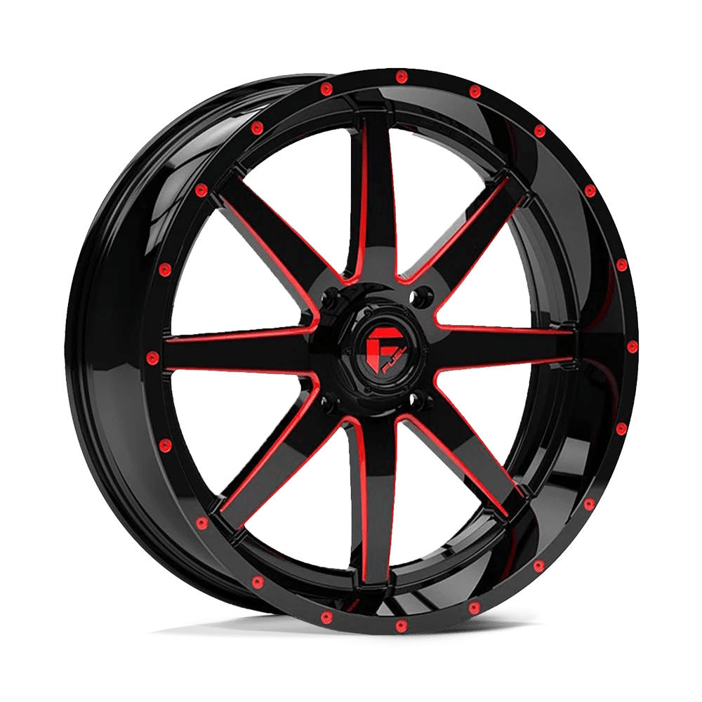 FUEL OFF-ROAD D650 MAVERICK UTV 20.0x7.0 4x156 GLOSS BLACK MILLED WITH RED TINT