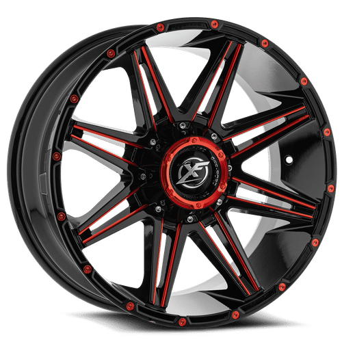 XF OFFROAD XF-220 20.0x9.0 6x135/6x139.7 Gloss Black Red Milling
