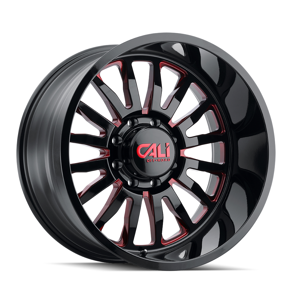 CALI OFF-ROAD SUMMIT 9110 GLOSS BLACK MILLED PRISM RED 24X14 8-165.1 -76MM 125.2MM