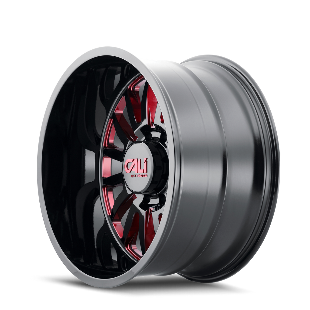 CALI OFF-ROAD SUMMIT 9110 GLOSS BLACK MILLED PRISM RED 20X12 8-180 -51MM 124.1MM