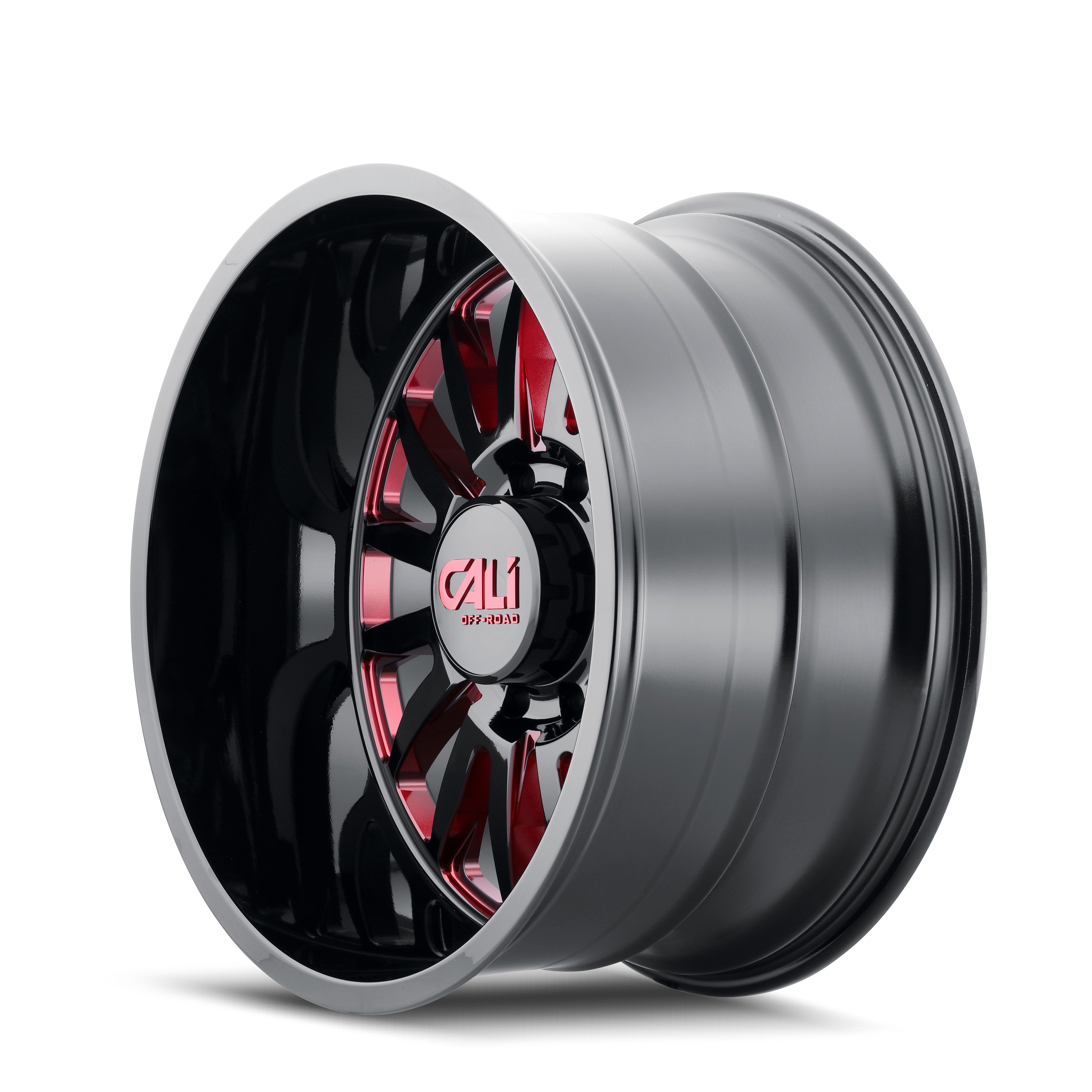 CALI OFF-ROAD SUMMIT 9110 GLOSS BLACK MILLED PRISM RED 20X12 8-180 -51MM 124.1MM