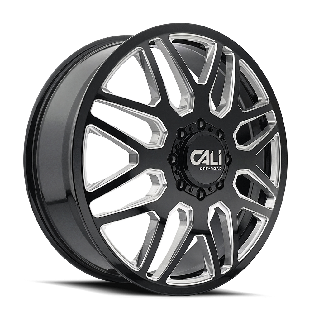CALI OFF-ROAD-OFFROAD INVADER DUALLY 9115D GLOSS BLACK MILLED 22X8.25 8-165.1 115MM 121.3MM