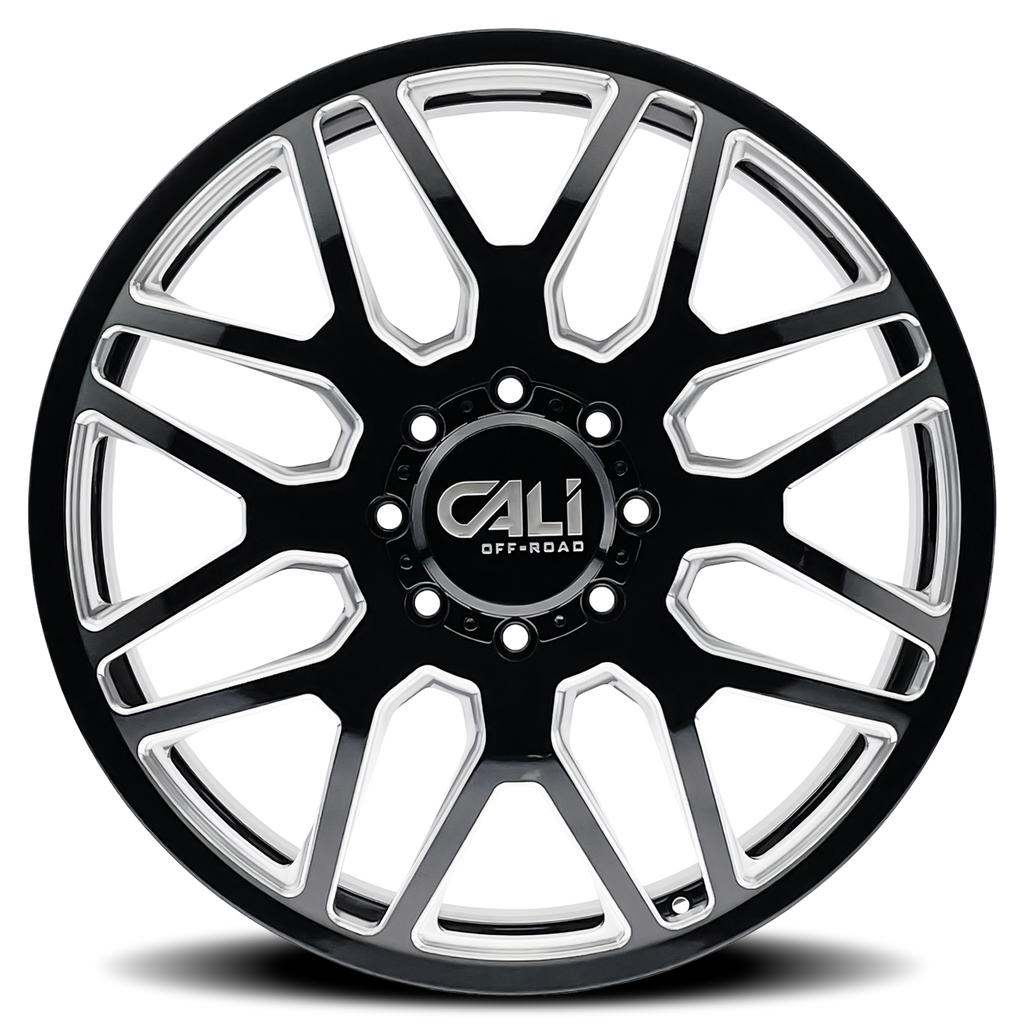 CALI OFF-ROAD-OFFROAD INVADER DUALLY 9115D GLOSS BLACK MILLED 24X8.25 8-210 -232MM 154.2MM