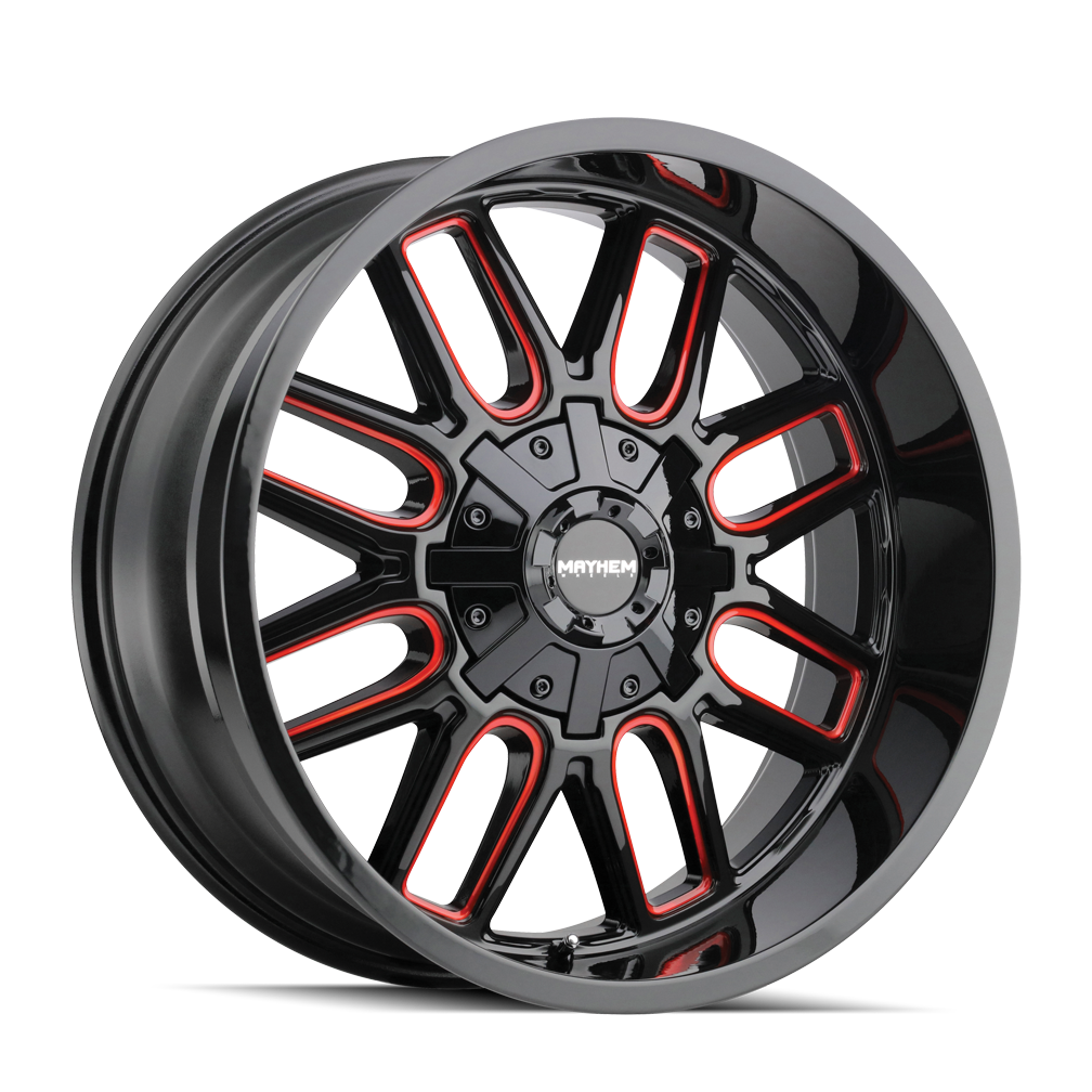 MAYHEM COGENT 8107 GLOSS BLACK MILLED PRISM RED 20X10 6-135/6-139.7 -19MM 106MM