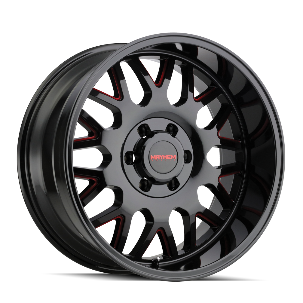 MAYHEM TRIPWIRE 8110 GLOSS BLACK MILLED PRISM RED 20X9 8-170 0MM 130.8MM
