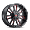 MAYHEM APOLLO 8115 GLOSS BLACK MILLED PRISM RED MILLED 20X10 6-135/6-139.7 -19MM 106MM