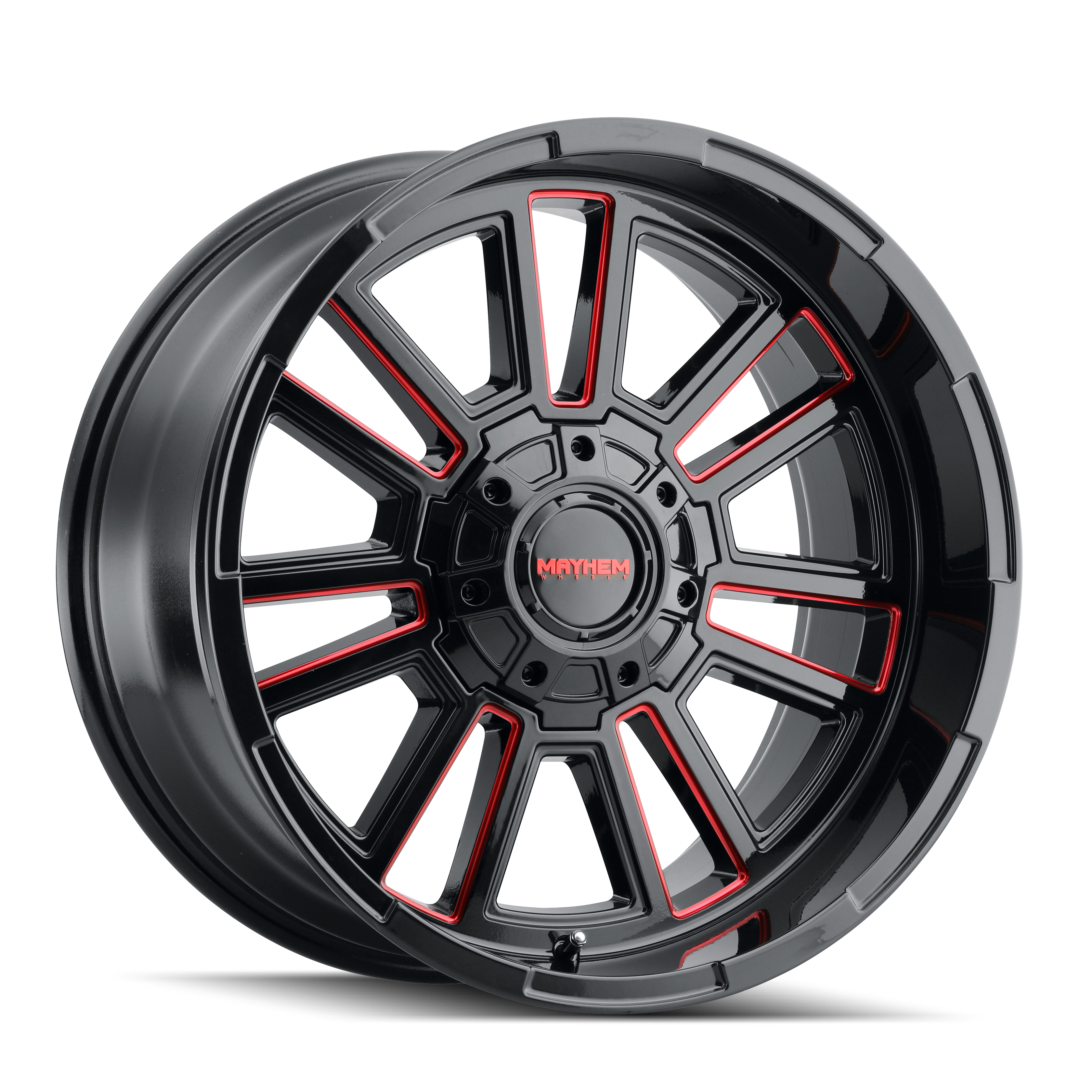 MAYHEM APOLLO 8115 GLOSS BLACK MILLED PRISM RED MILLED 20X10 6-135/6-139.7 -19MM 106MM