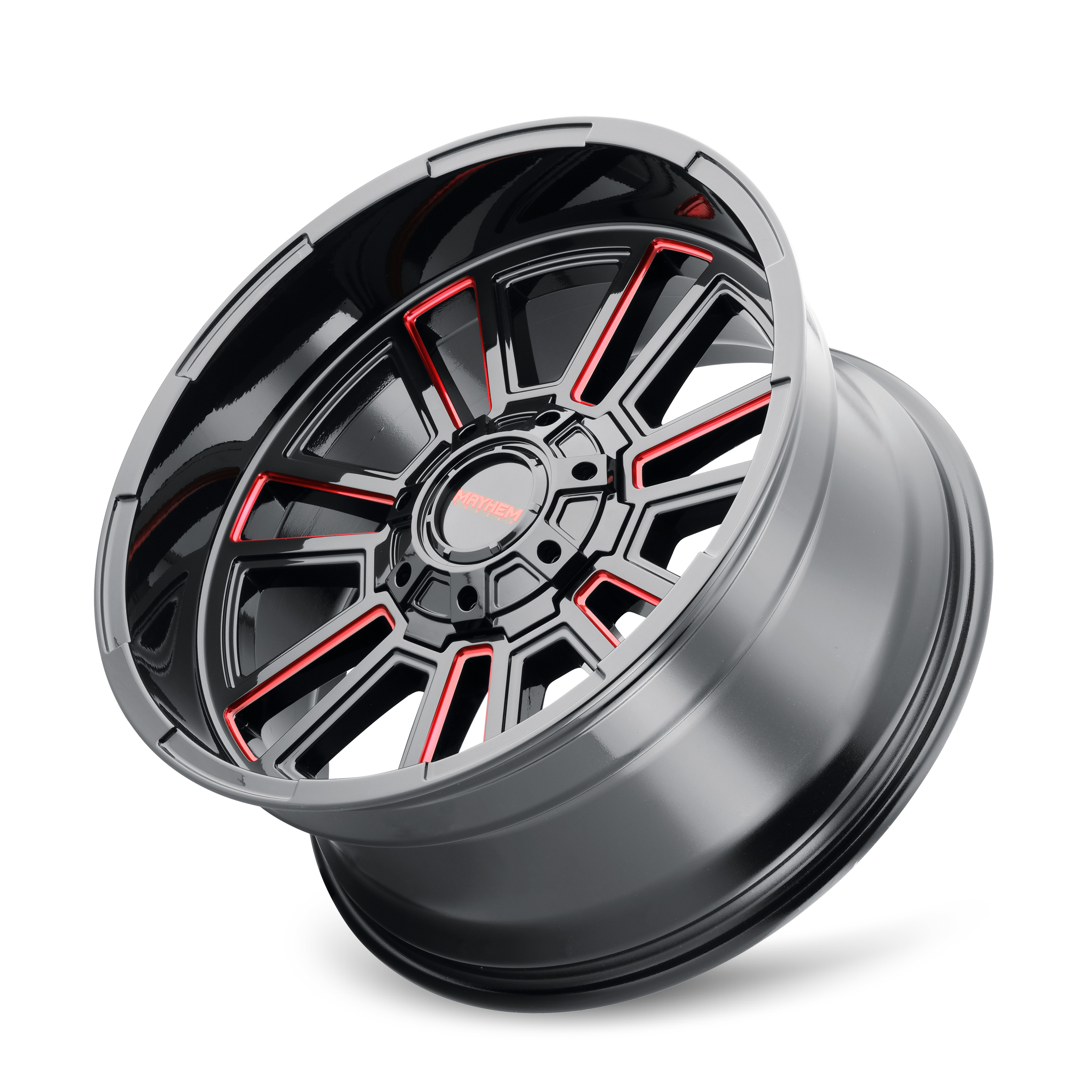 MAYHEM APOLLO 8115 GLOSS BLACK MILLED PRISM RED MILLED 20X10 6-135/6-139.7 -19MM 106MM