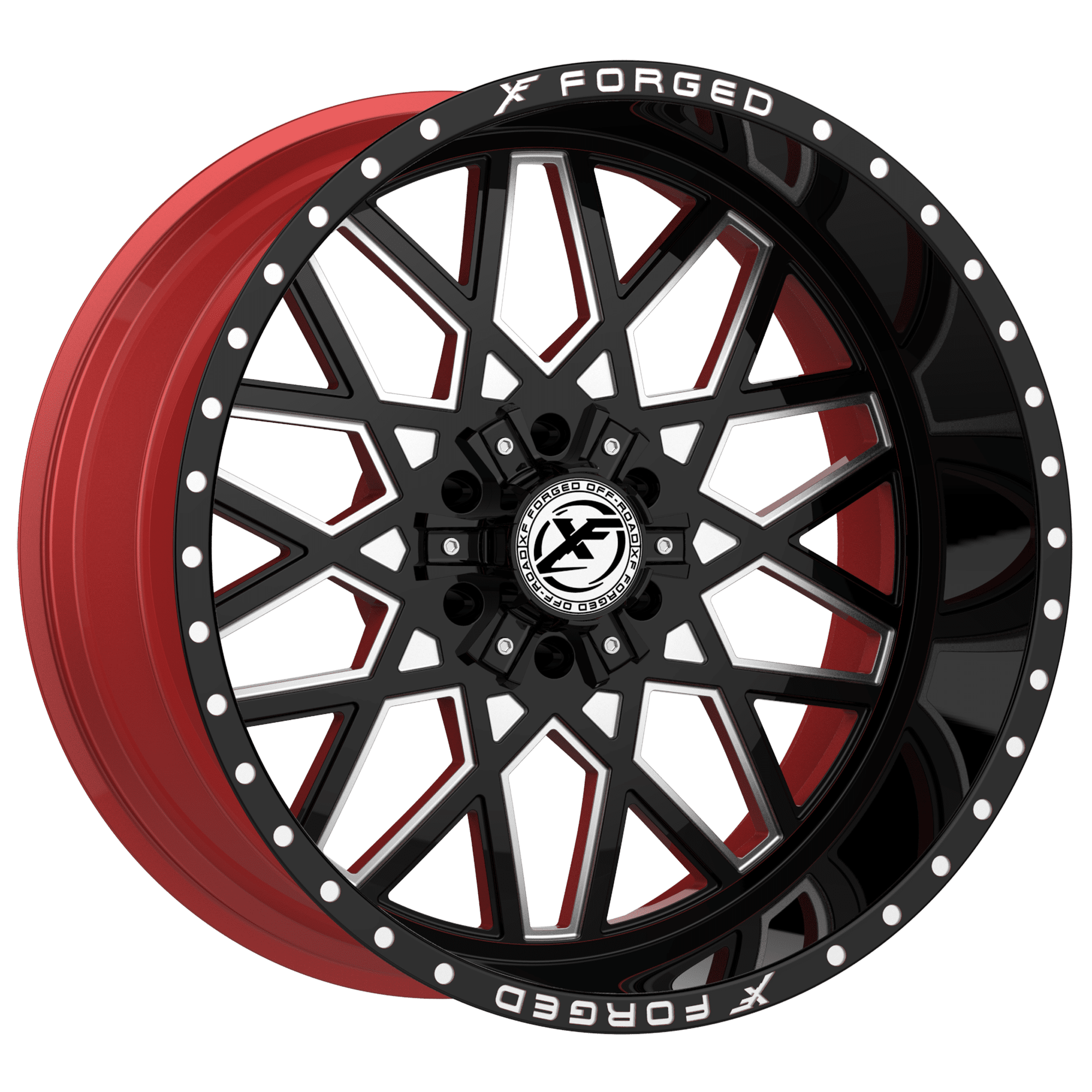XF OFFROAD XFX-307 24x12 6x135/6x139.7 -44 Gloss Black Milled W/Red Inner