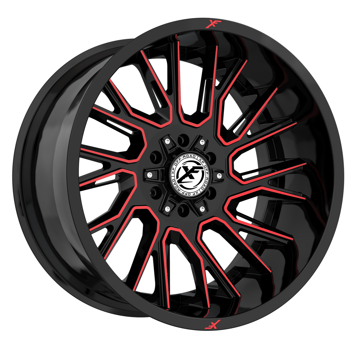 XF OFFROAD XF-230 22.0x10.0 6x135/6x139.7 Gloss Black Machined Red