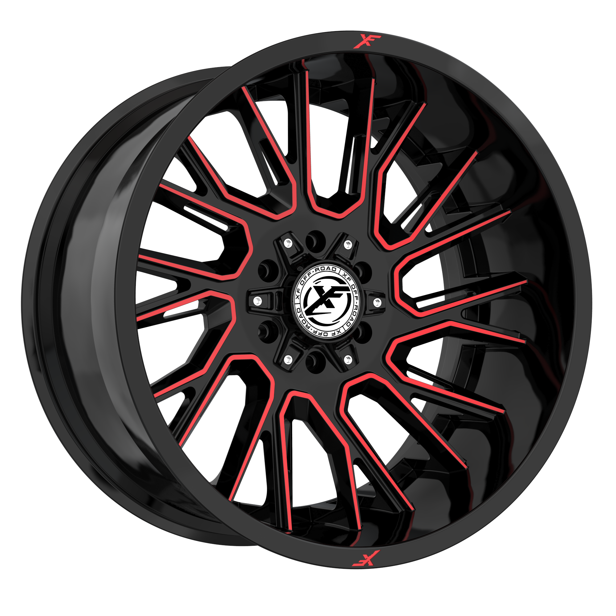 XF OFFROAD XF-230 22.0x10.0 6x135/6x139.7 Gloss Black Machined Red