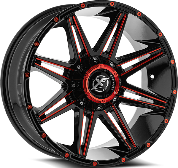 XF OFFROAD XF-220 22.0x10.0 8x165.1/8x170 Gloss Black Milled Red