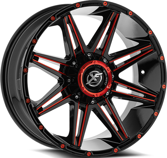 XF OFFROAD XF-220 22.0x10.0 8x165.1/8x170 Gloss Black Milled Red