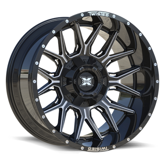 TW1 22x12 8x165.1/8x170 -44 Gloss Black Milled