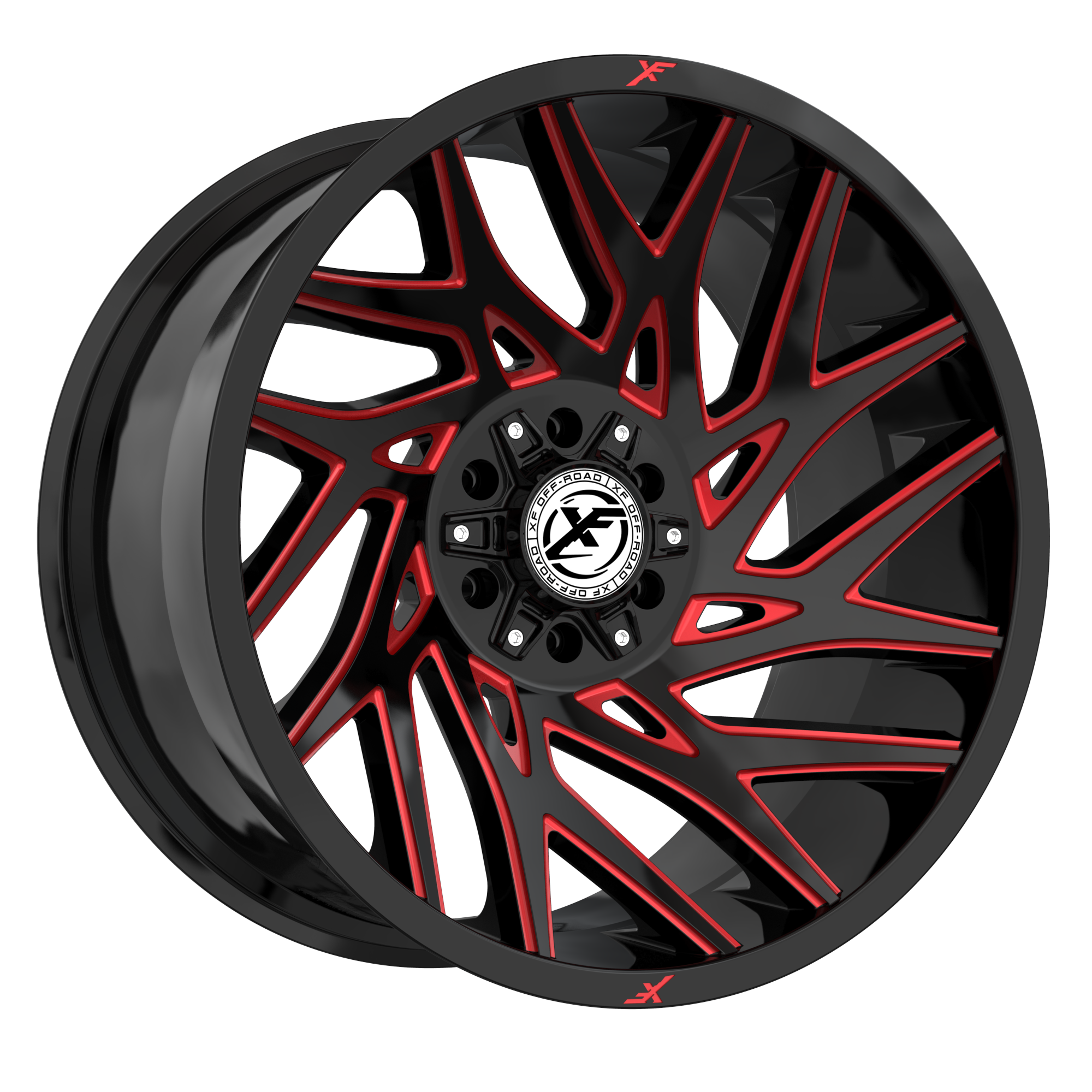 XF OFFROAD XF-229 20.0x10.0 5x127/5x139.7 Gloss Black & Red Milled