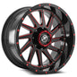 XF OFFROAD XF-216 22.0x12.0 8x165.1/8x170 Gloss Black Milled Red