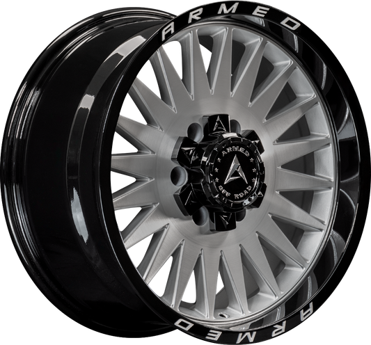 HOSTILE 108.1 18x9 6x135|6x139.7 12 GLOSS SILVER BRUSHED FACE/BLACK LIP + ARMED